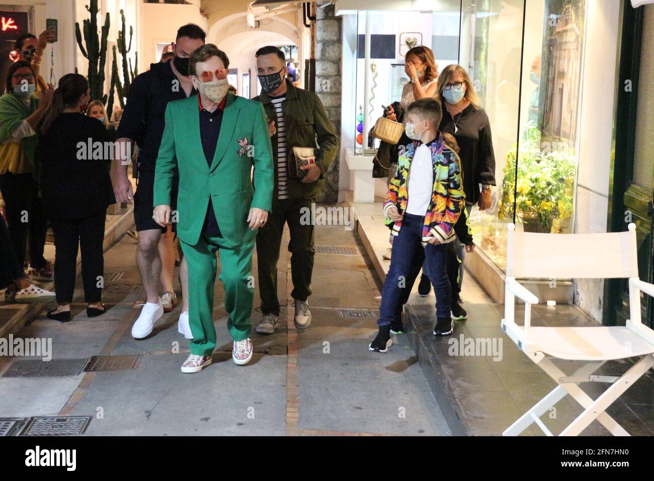 Sir Elton John Urlaub auf Capri (Italien) mit Ehemann David Und ihre Kinder Zachary und Elia Stockfoto