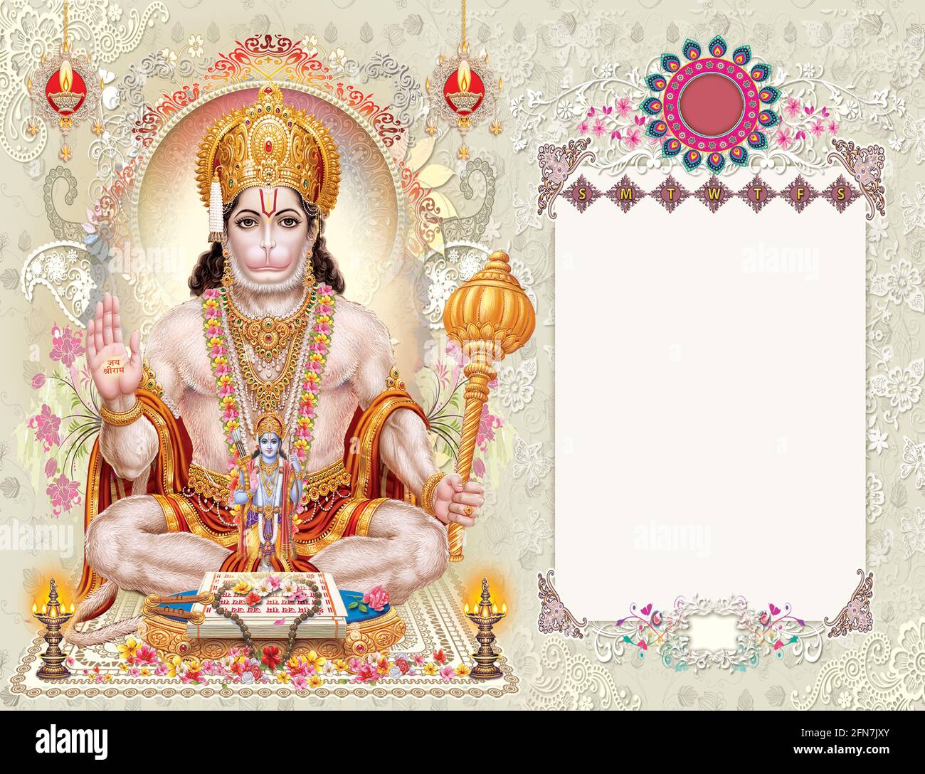 Hochauflösende Stock-Fotografie von Lord Hanuman aus einem Haus kreativer Kunst für die Druckindustrie. Stockfoto