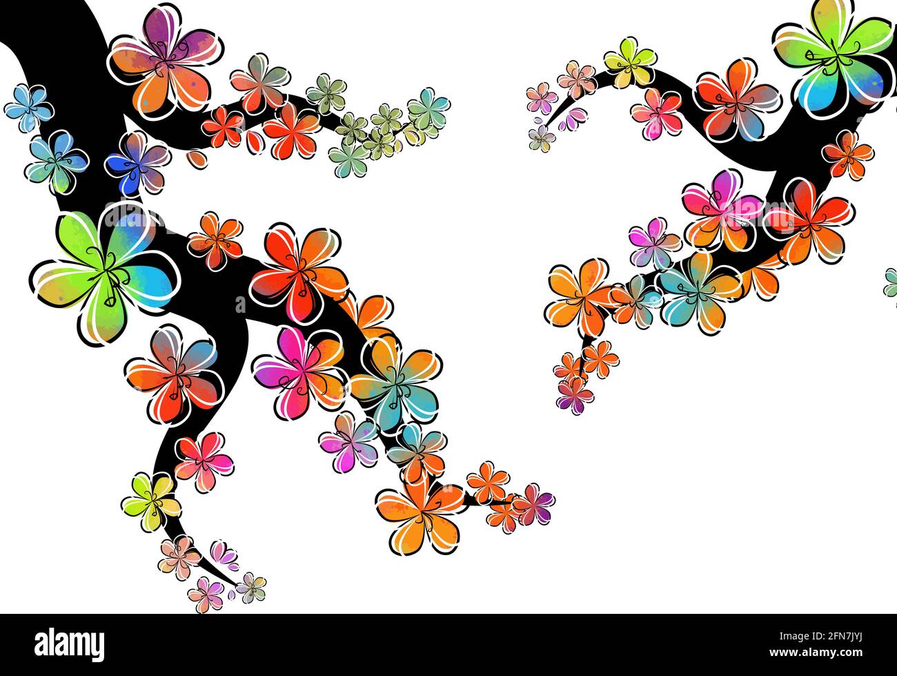 Zweige eines Baumes mit bunten Blumen. Vektorgrafik Stock Vektor