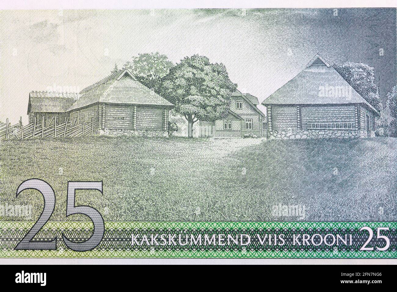 Ländliche Gebäude in Vargamae aus estnischem Geld Stockfoto