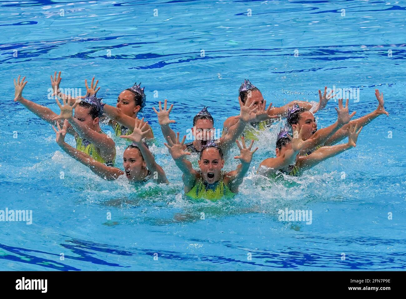 BUDAPEST, UNGARN - MAI 14: Abril Conesa Prieto, Berta Ferreras Sanz, Meritxell Mas Pujadas, Alisa Ozhogina Ozhogin, Paula Ramirez Ibanez, Sara Saldan Stockfoto