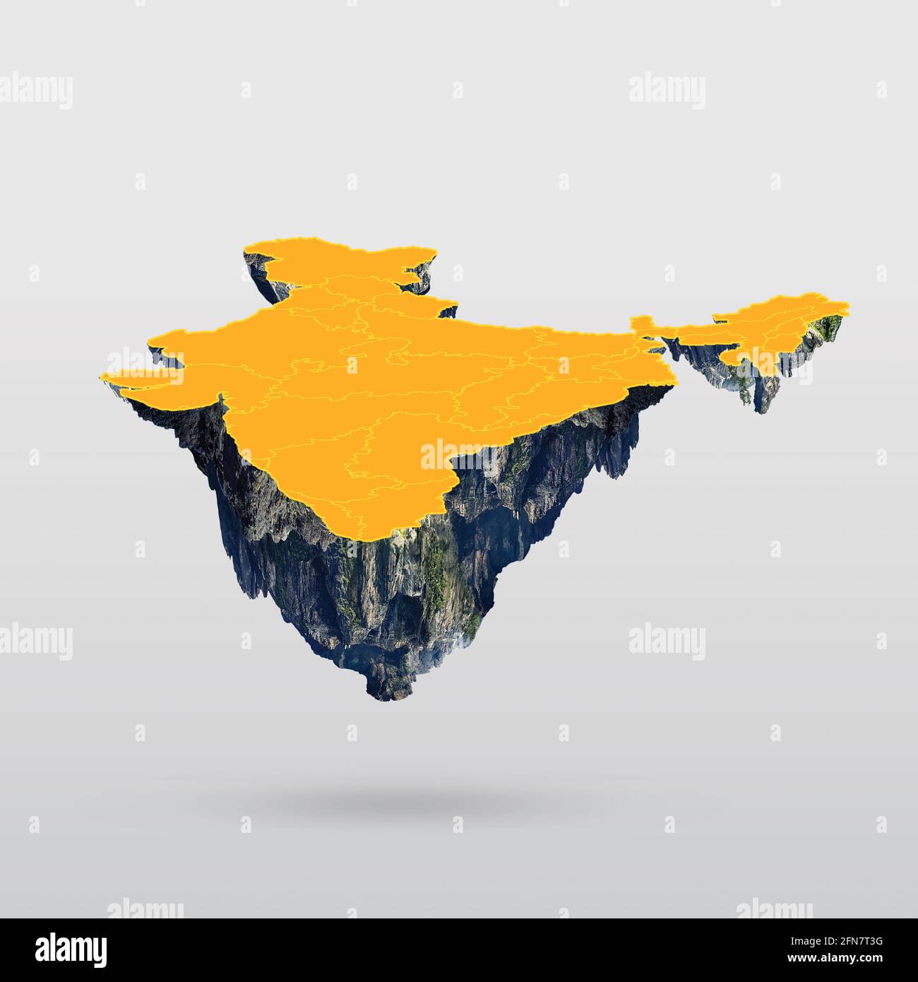Schwimmende Insel Illustration der Landkarte von Indien isoliert auf dem Weißer Hintergrund Stockfoto