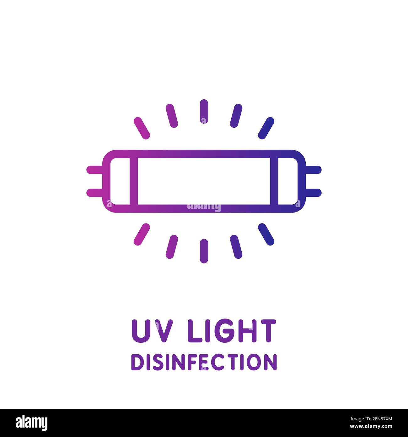 UV-Lampe Sterilisation von Luft und Oberflächen. Symbol für UV-Licht-Desinfektionslinie. Corona-Virenprävention. Desinfizierende antibakterielle UV-Lampe. Stock Vektor