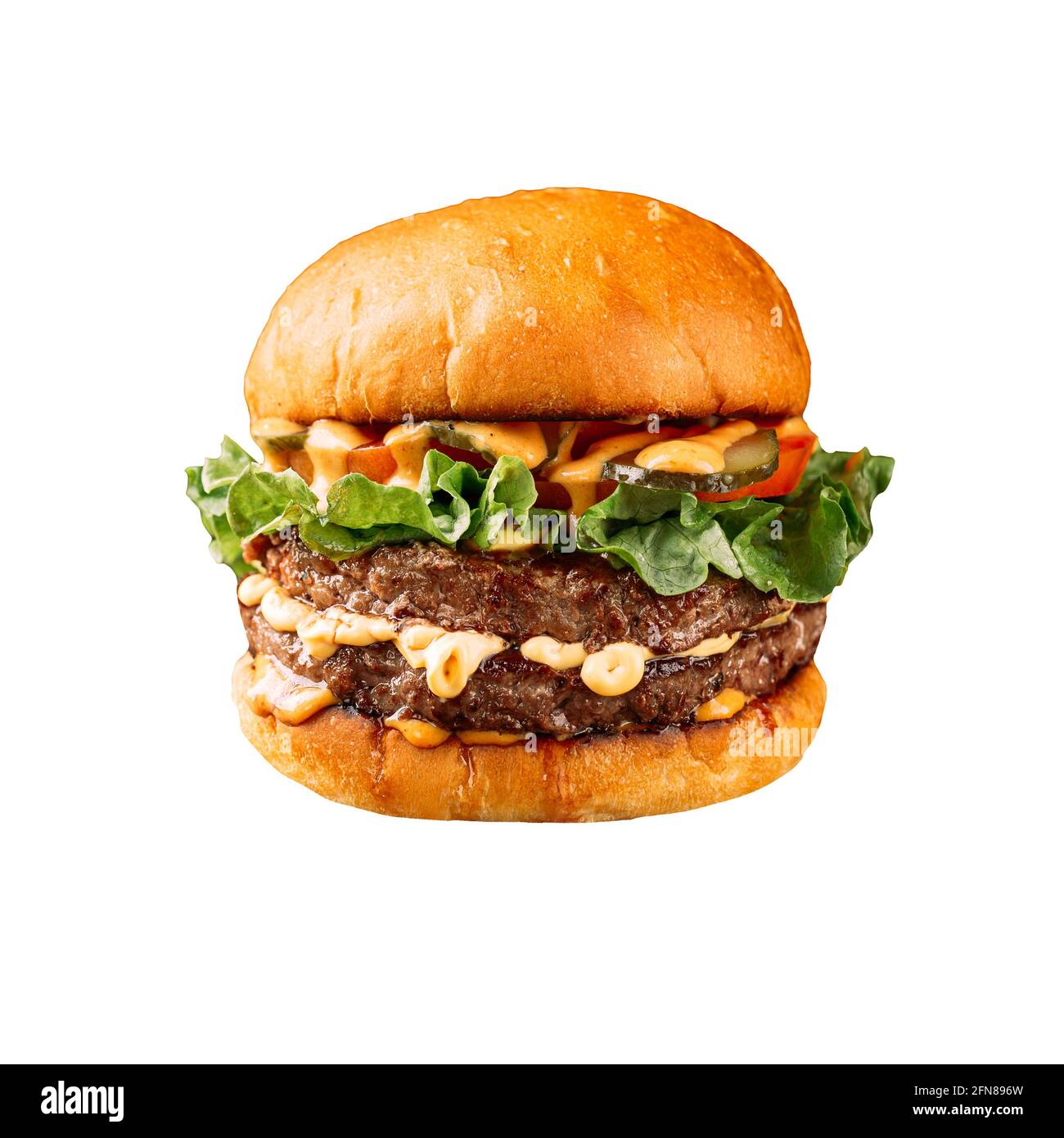 Isolierte gegrillte Doppel-Patty american Burger Stockfoto