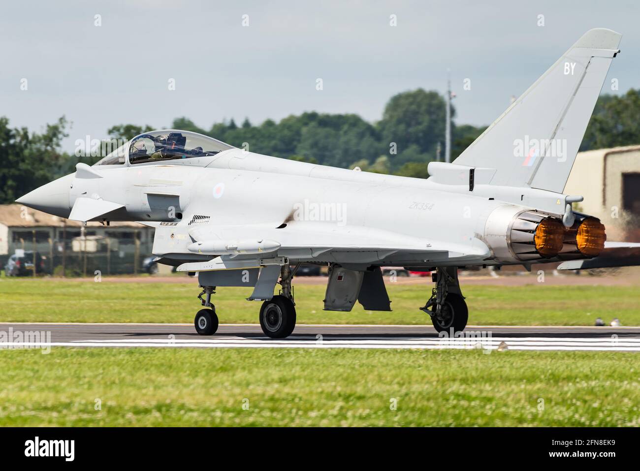 Ein Eurofighter Typhoon Canard Delta Wing Kampfjet der Royal Air Force bei RAF Fairford, Großbritannien. Stockfoto