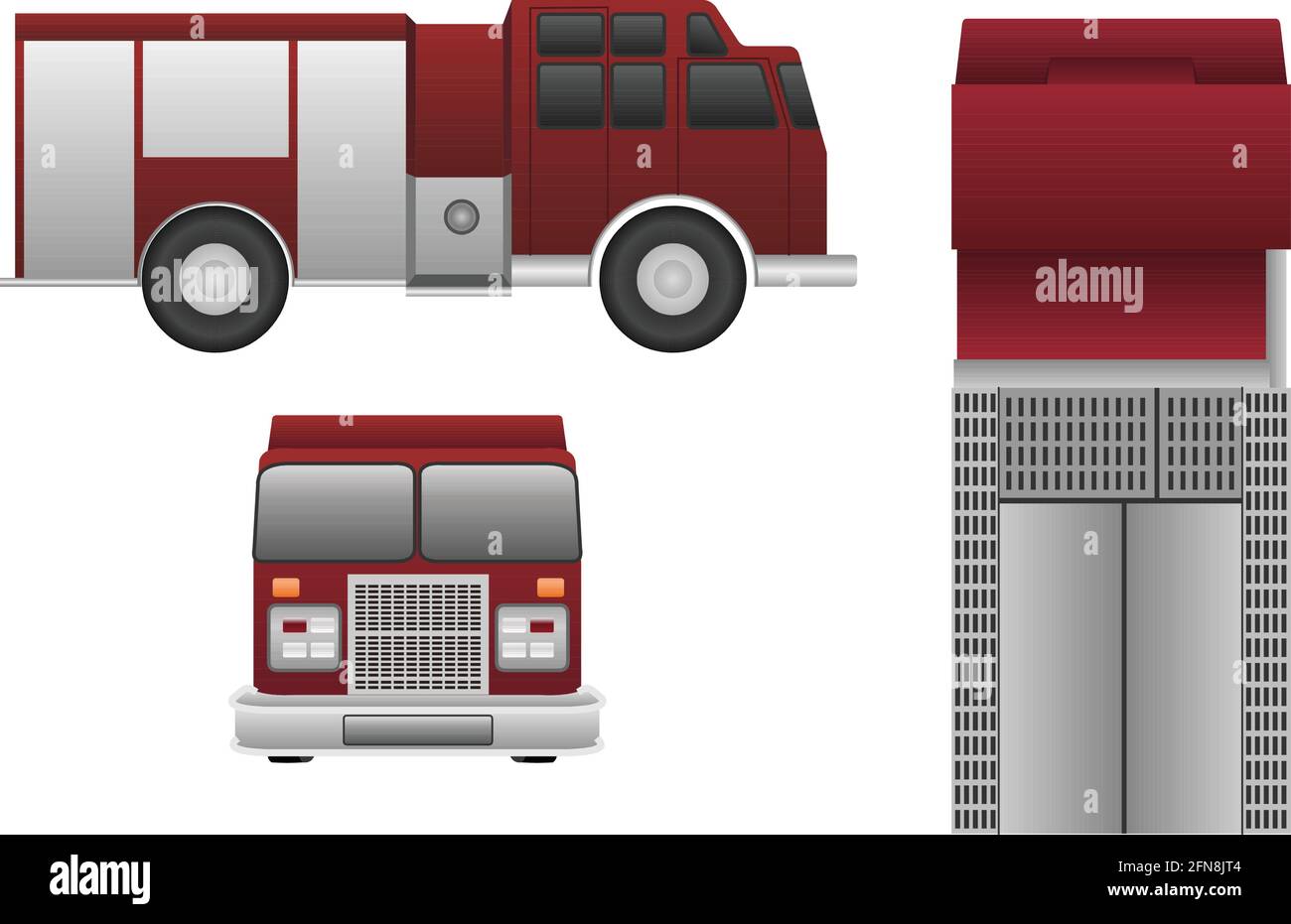 Fire Truck Vektor in drei Ansicht isoliert auf weißem Hintergrund. Stock Vektor