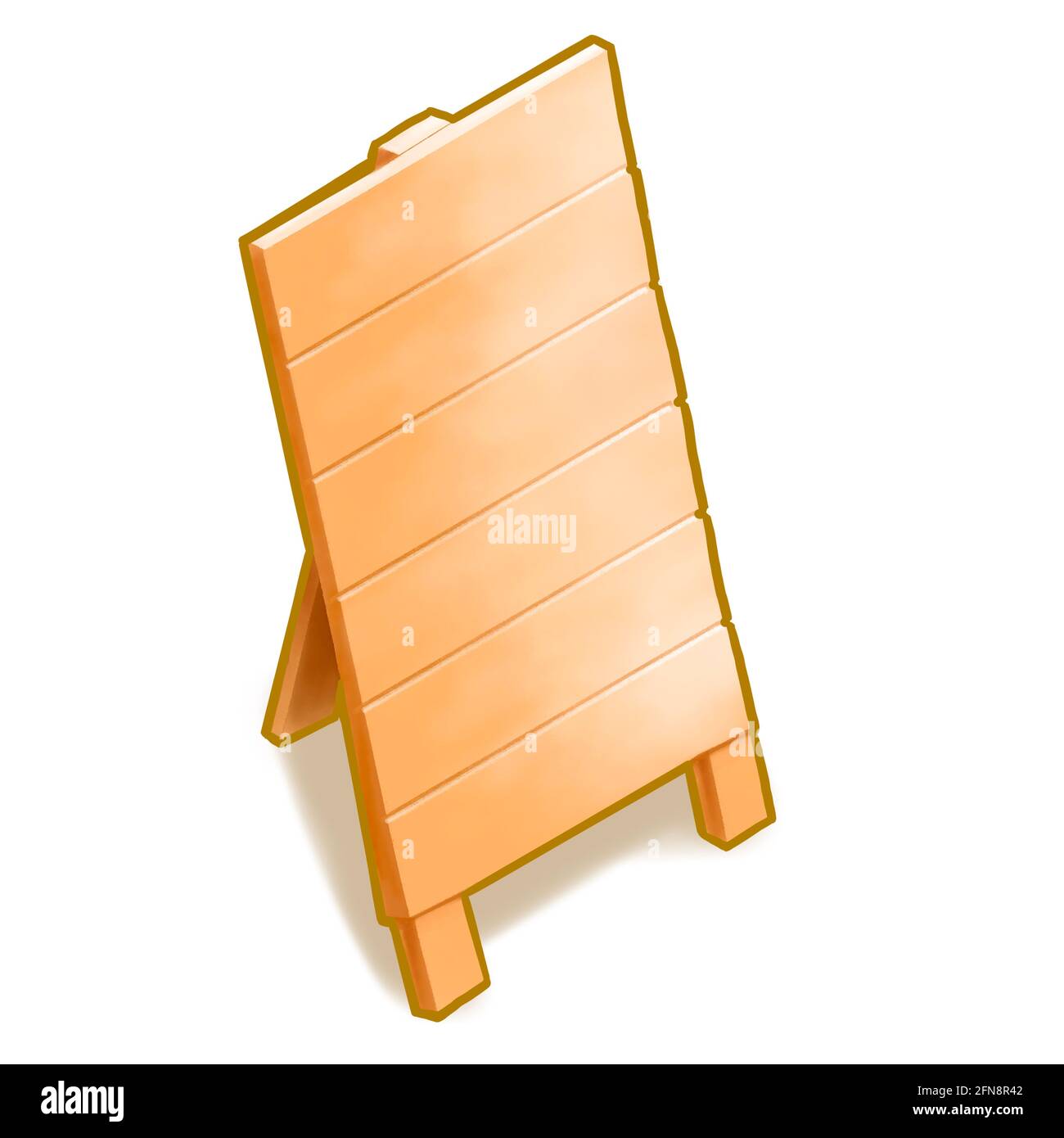 Ein Stand Holzbrett, eine digitale Malerei der leeren Vorlage Menü Bord stehen für die Anzeige vor Café-Shop Raster 3D-Illustration isoliert auf weiß Stockfoto