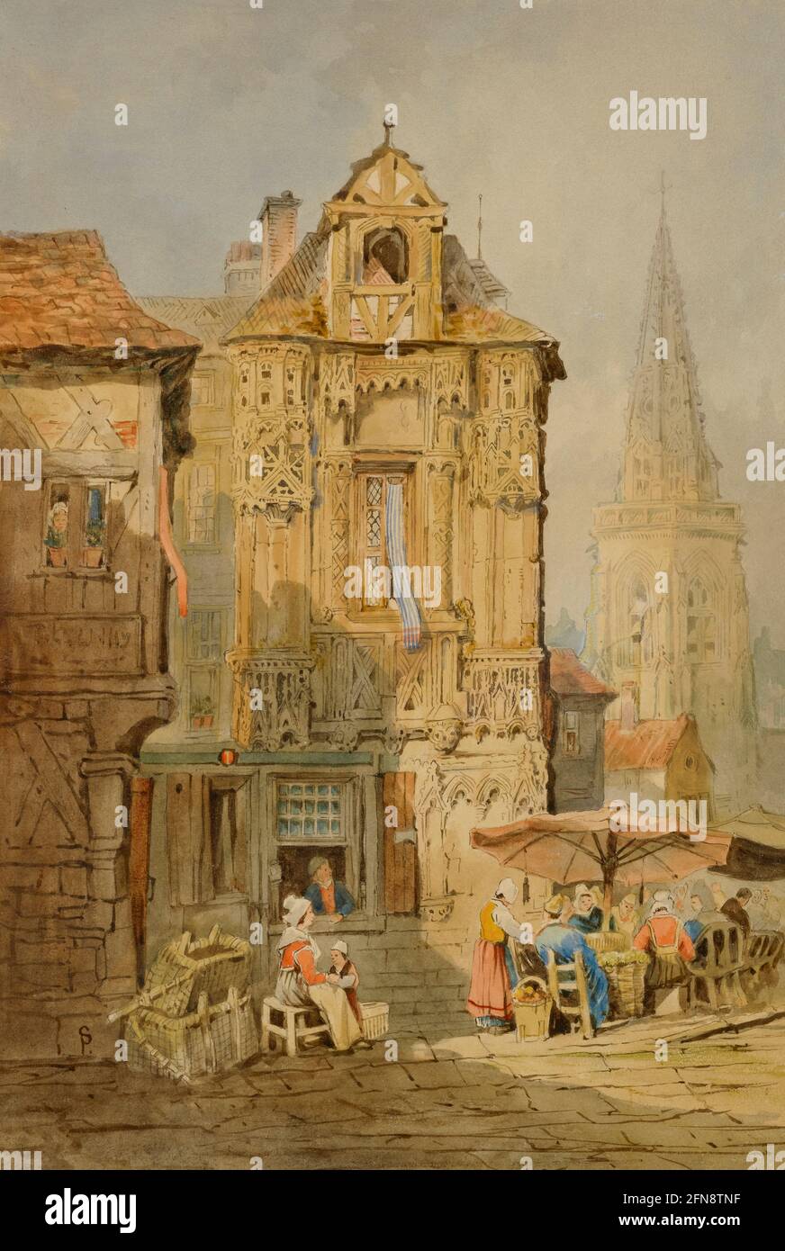 Marktplatz in Brügge, Anfang des 19. Jahrhunderts. Stockfoto