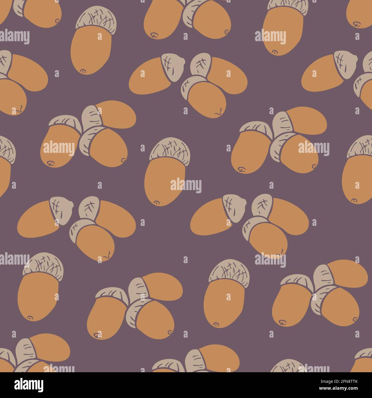 Vektor nahtloses Muster mit Eicheln auf violettem Hintergrund. Herbstdesign. Stock Vektor