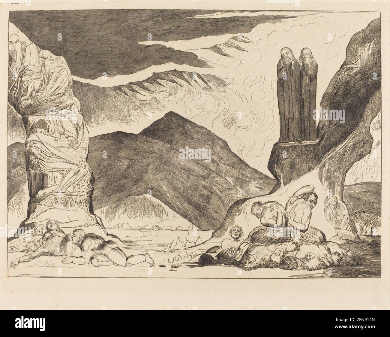 Der Kreis der Fälscher: Dante und Virgil bedecken ihre Nase wegen des Gestank, 1827. Stockfoto