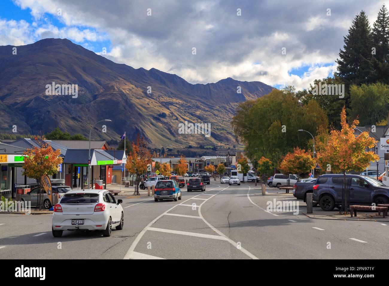 Wanaka, eine Urlaubsstadt auf der Südinsel Neuseelands, im Herbst Stockfoto