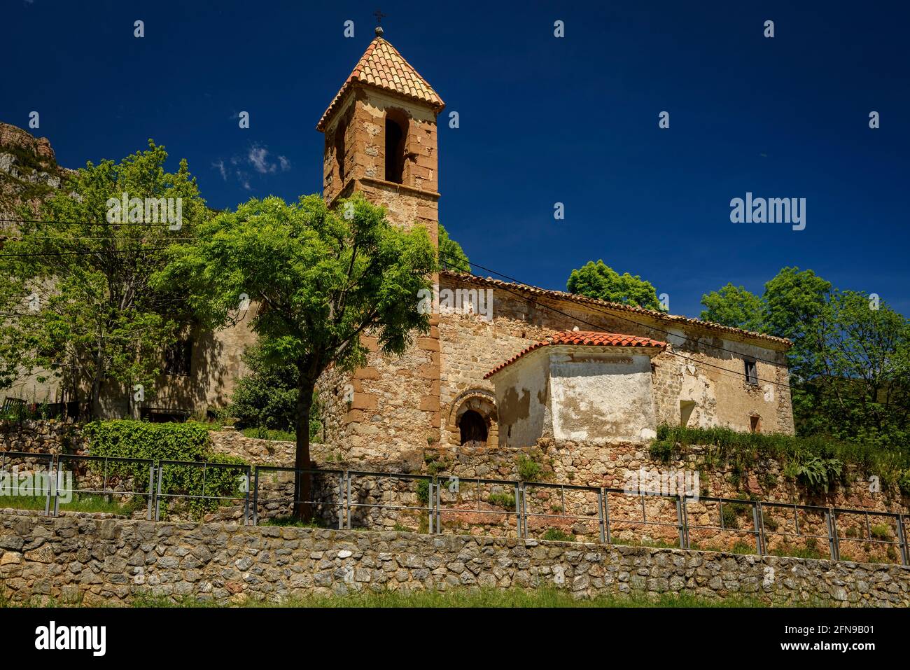 Dorf l'Espà, unter der Südwand von Pedraforca, im Gósol-Tal (Berguedà, Katalonien, Spanien, Pyrenäen) Stockfoto