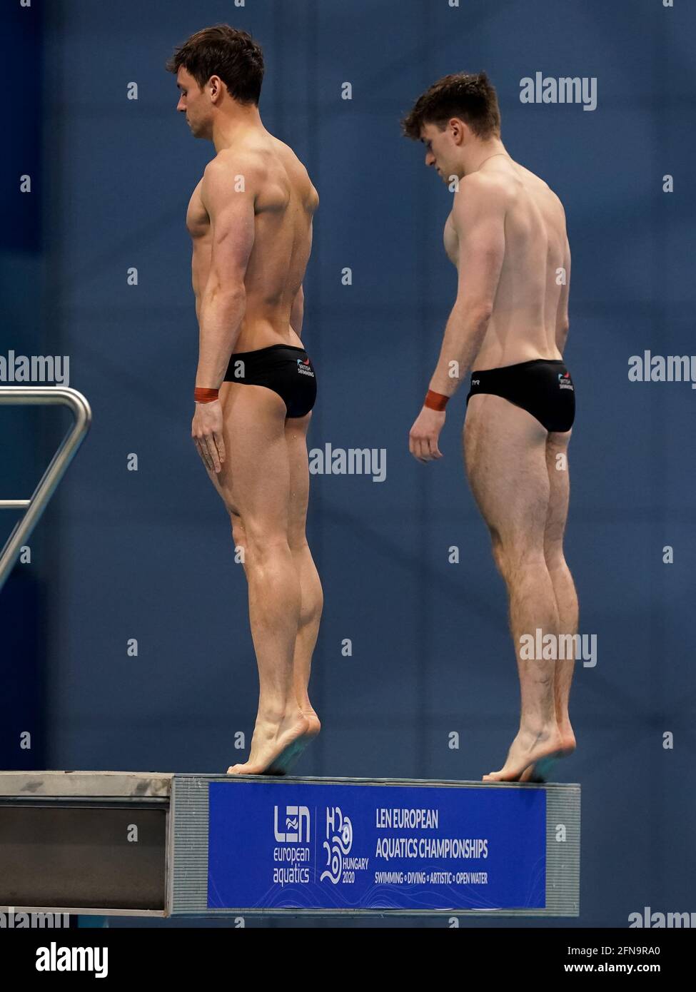 Budapest, Ungarn. Mai 2021. BUDAPEST, UNGARN - 15. MAI: Thomas Daley aus Großbritannien und Matthew Lee aus Großbritannien treten beim synchronen 10-Meter-Plattformfinale der Herren während der len-Europameisterschaften im Wassersport an, Tauchen in der Duna Arena am 15. Mai 2021 in Budapest, Ungarn (Foto von Andre Weening/Orange Picles) Kredit: Orange Pics BV/Alamy Live News Stockfoto