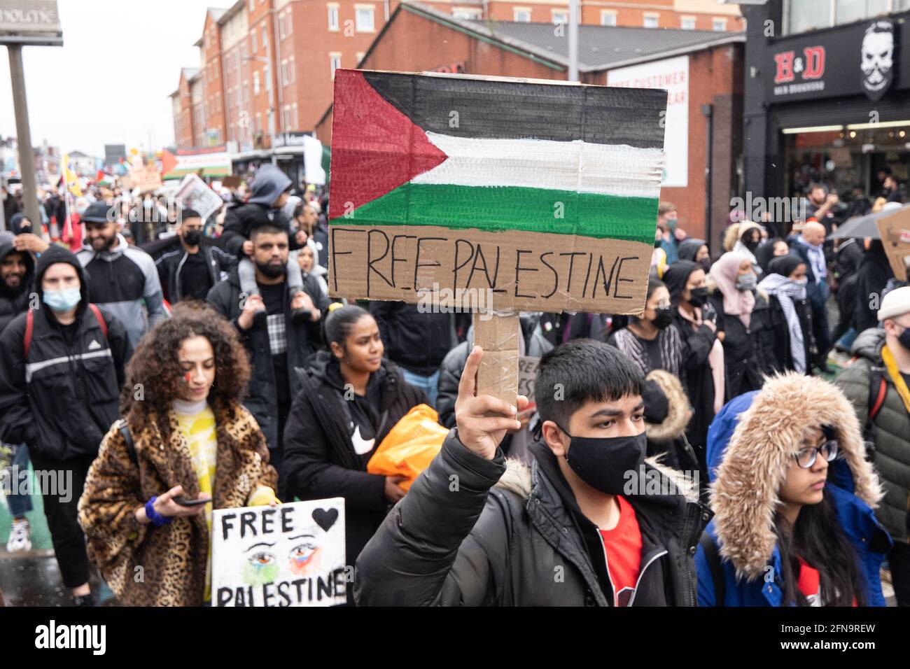 Manchester, Großbritannien. 15 2021. Mai: Protestierende ...