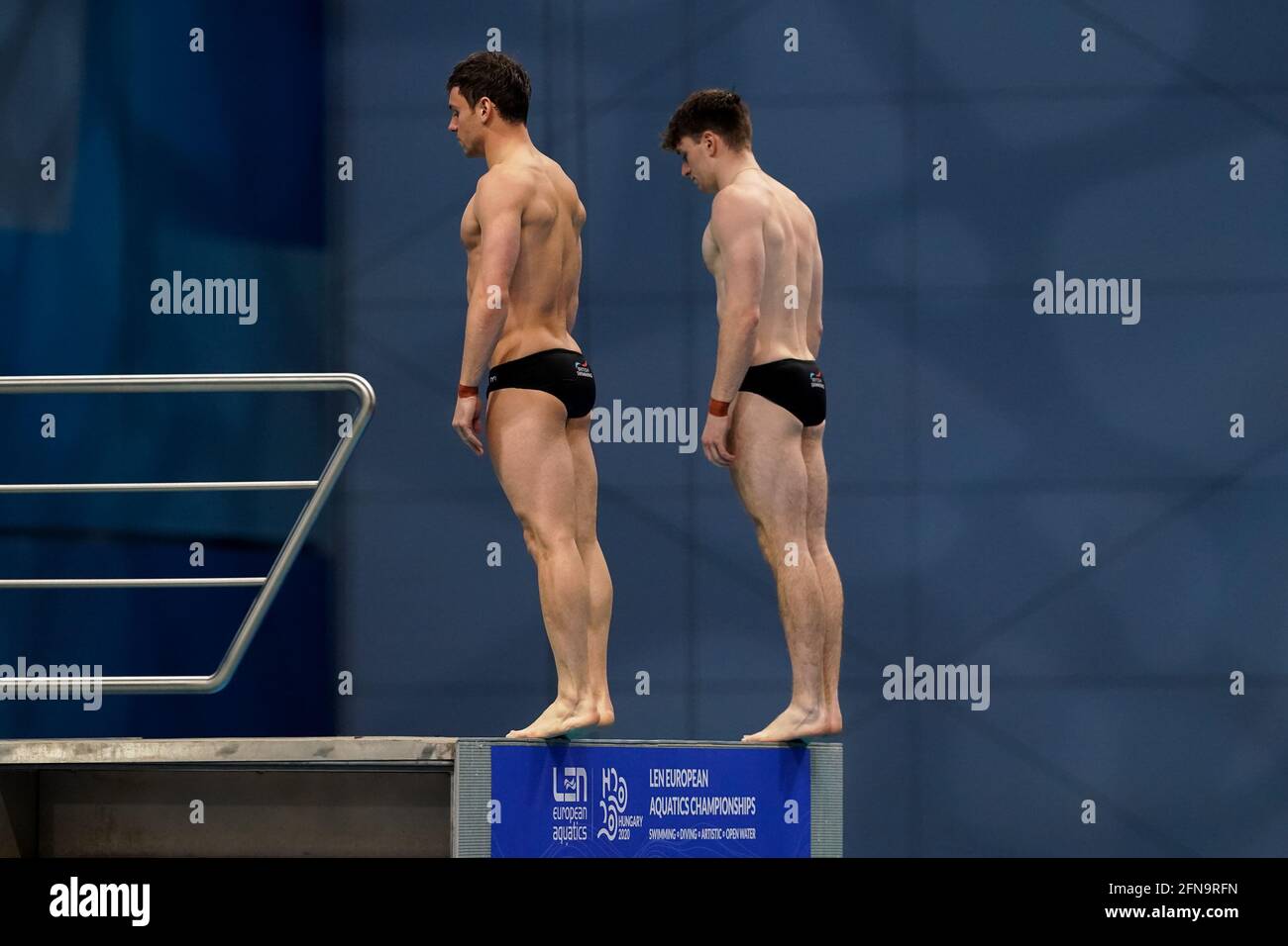 Budapest, Ungarn. Mai 2021. BUDAPEST, UNGARN - 15. MAI: Thomas Daley aus Großbritannien und Matthew Lee aus Großbritannien treten beim synchronen 10-Meter-Plattformfinale der Herren während der len-Europameisterschaften im Wassersport an, Tauchen in der Duna Arena am 15. Mai 2021 in Budapest, Ungarn (Foto von Andre Weening/Orange Picles) Kredit: Orange Pics BV/Alamy Live News Stockfoto