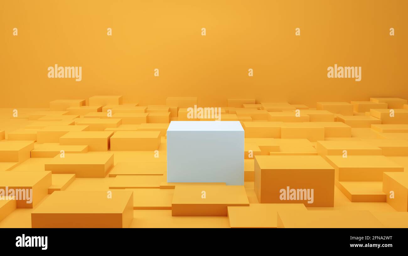 Weißes Podium für Highlight-Produkt im geometrischen Hintergrund Studio gelb Glück Farbe. Perfekt für Kosmetik und Gesundheit Gold. 3d-Rendering. Stockfoto