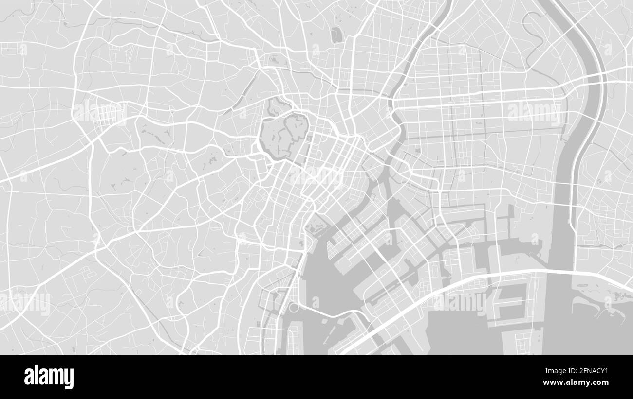 Weiß und hellgrau Tokyo Stadtgebiet Vektor Hintergrundkarte, Straßen und Wasserkartographie Illustration. Breitbild-Anteil, digitales Flachdesign str Stock Vektor