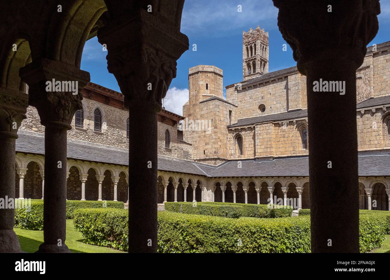 Coister von Sant Miquel, Klöster der romanischen Kathedrale von Santa Maria, La Seu d'Urgell, Lleida, Katalonien, Spanien Stockfoto