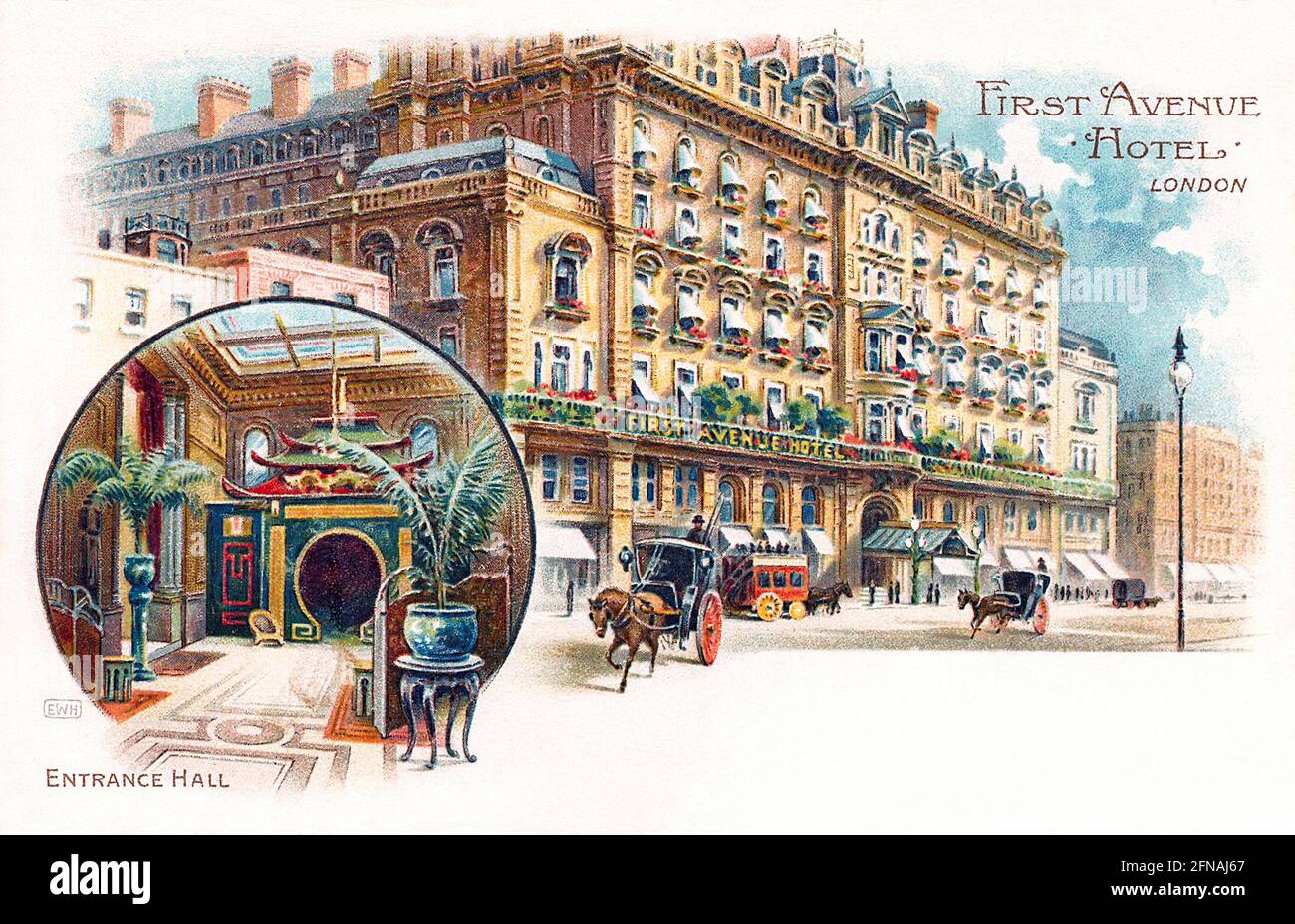 Alte edwardianische Postkarte des First Avenue Hotels, High Holborn, London. Stockfoto