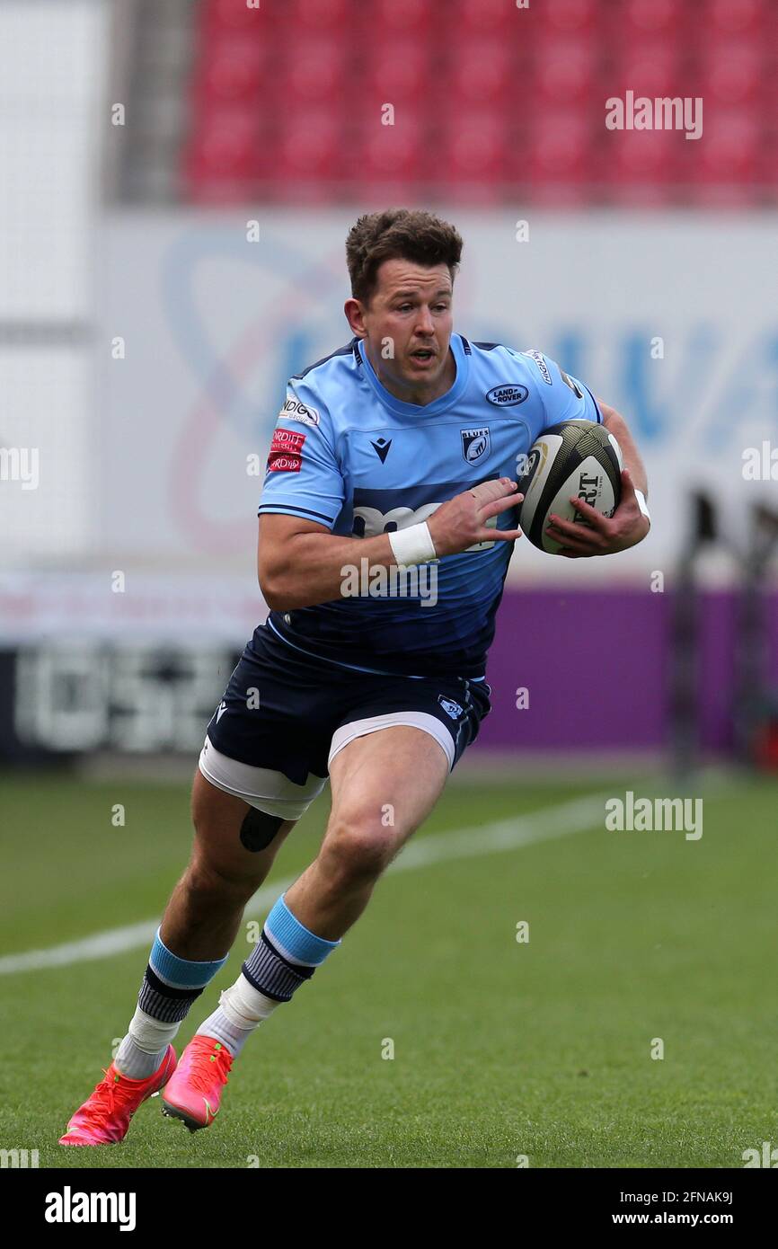 Jason Harries von Cardiff Blues in Aktion. Guinness Pro14 Rainbow Cup Spiel, Scarlets gegen Cardiff Blues im Parc y Scarlets Stadium in Llanelli, South Wales am Samstag, den 15. Mai 2021. Bild von Andrew Orchard/Andrew Orchard Sports Photography/Alamy Live News Stockfoto