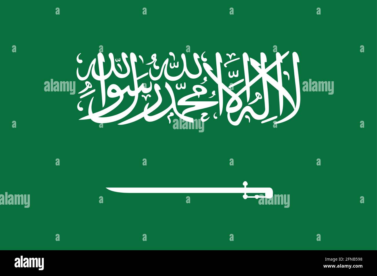 Flagge des Königreichs Saudi-Arabien.Vektor. Richtige Farbe. Richtiger Slogan La Elah Ella Allah. Stock Vektor