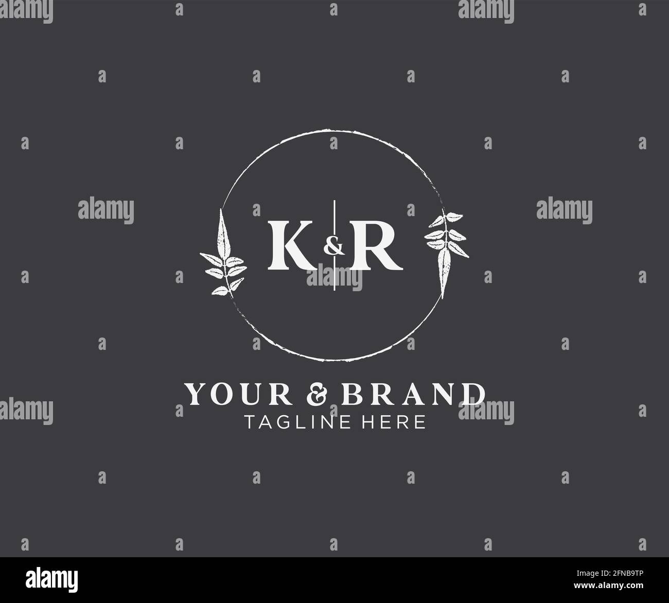 KR Buchstaben Blumenrahmen. Botanical feminin editierbar vorgefertigte monoline einzigartige Dekoration für Grußkarte, Hochzeitseinladung. Stock Vektor