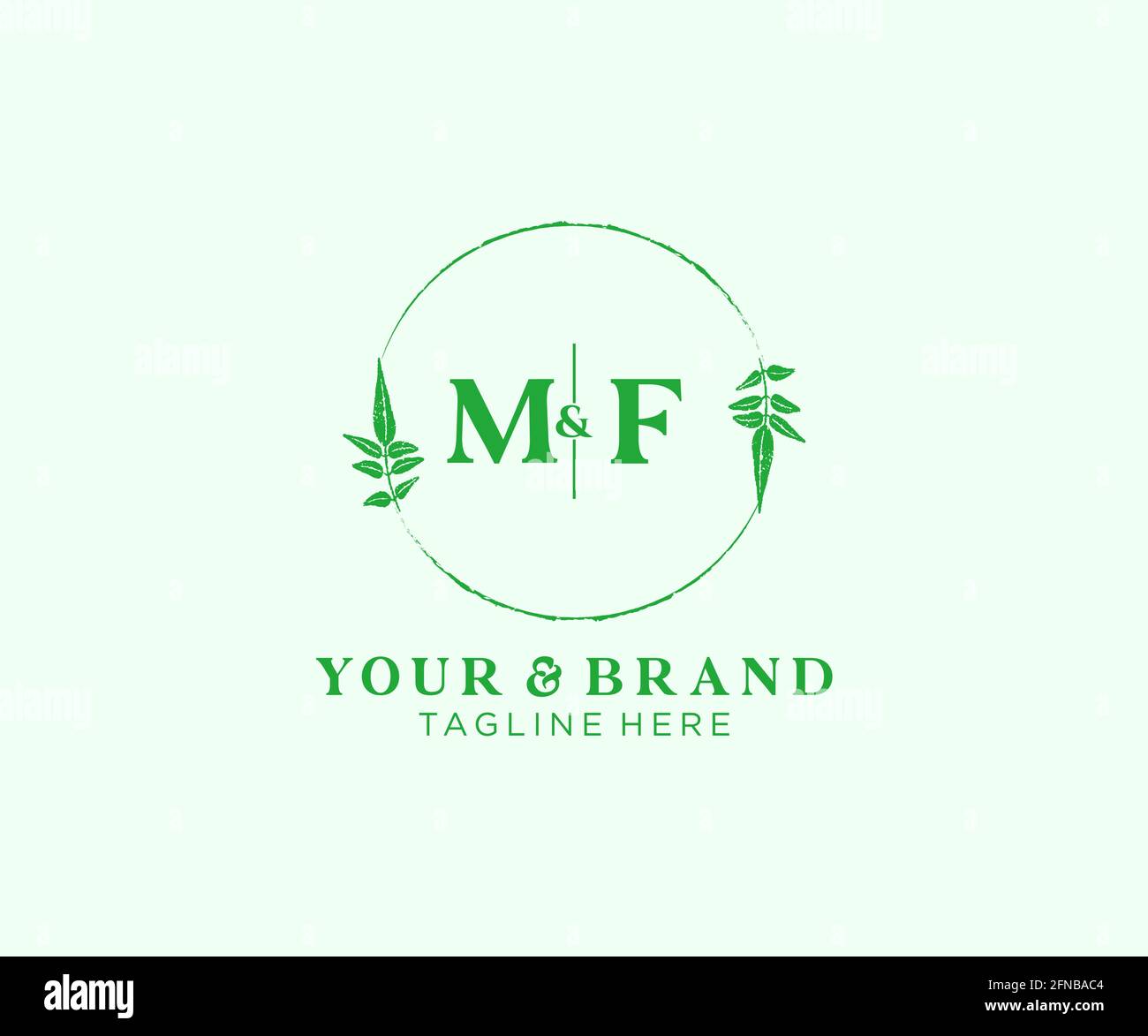 MF Buchstaben Blumenrahmen. Botanical feminin editierbar vorgefertigte monoline einzigartige Dekoration für Grußkarte, Hochzeitseinladung. Stock Vektor