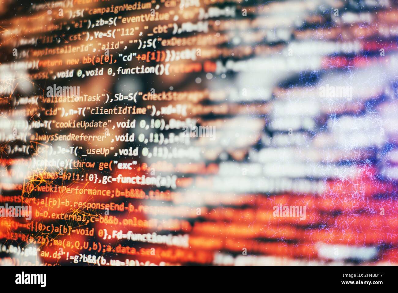 Einfache Website HTML-Code mit bunten Tags in Browser-Ansicht auf dunklem Hintergrund Stockfoto