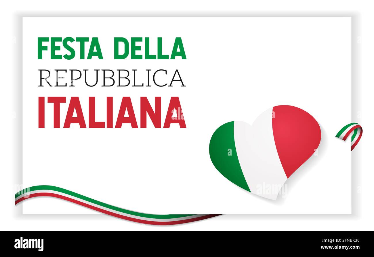 Festa della Repubblica Italyana. Text auf italienisch: Tag der Italienischen Republik. Nationaler Feiertag. Wird jährlich am 2. Juni in Italien gefeiert. Flagge Italiens. Poster, Stock Vektor