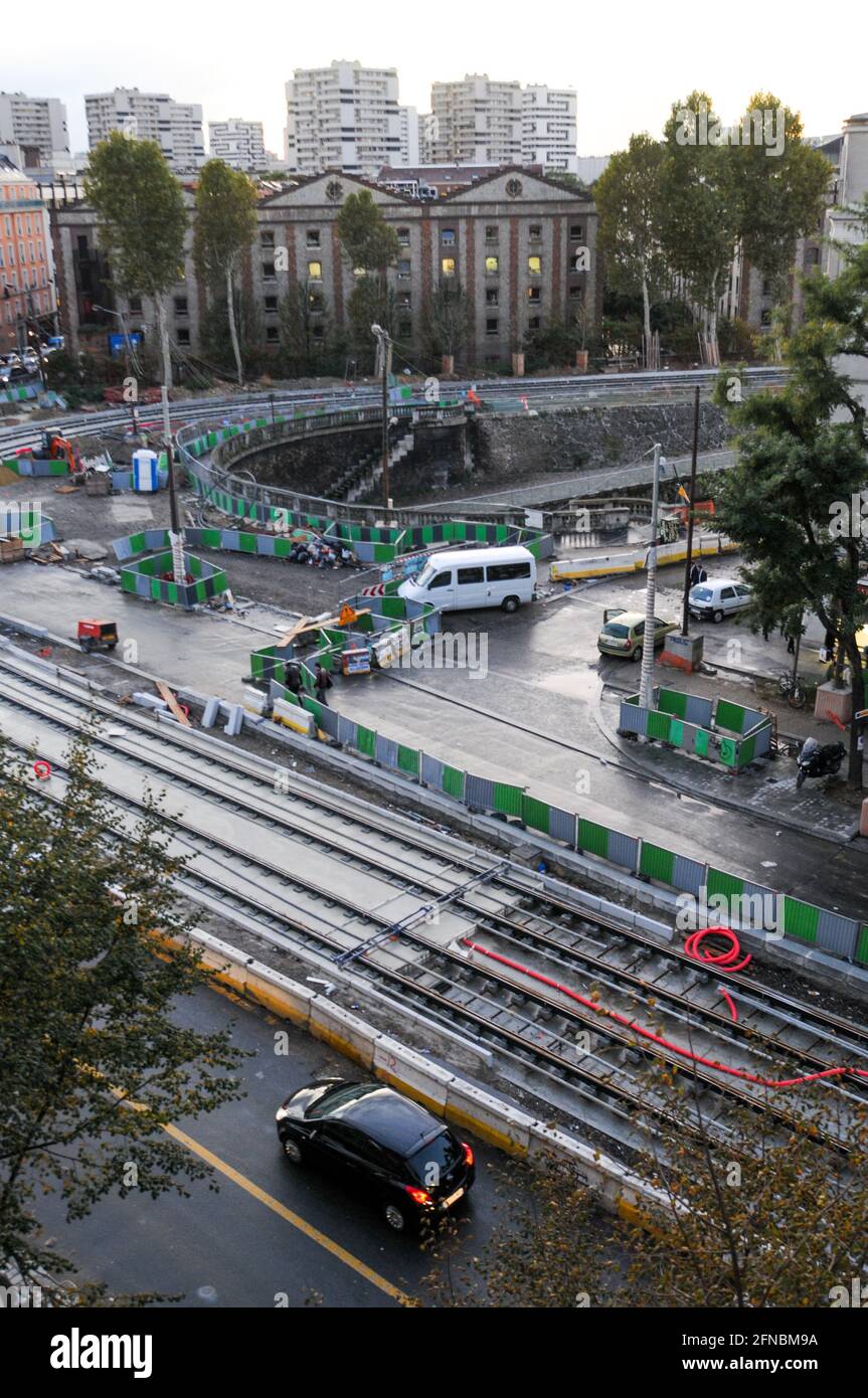 Baustelle der Straßenbahn T3, Paris, Ile-de-France, Frankreich Stockfoto