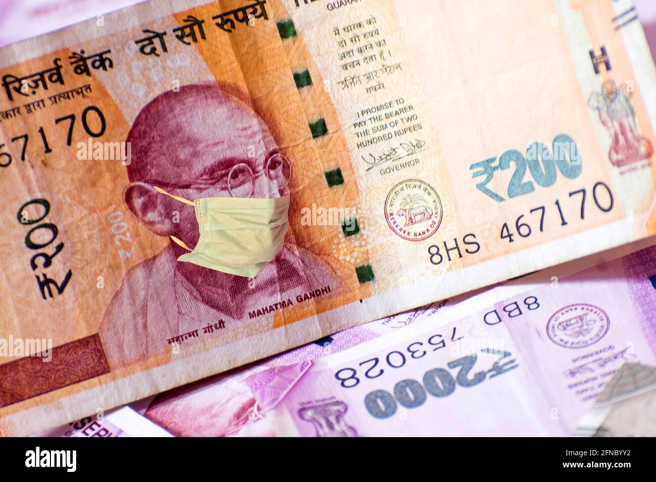 Wirtschaftliche Depression während einer Coronavirus-Pandemie. Pandemische Auswirkungen auf den indischen Geschäfts- und Finanzmarkt. Stockfoto