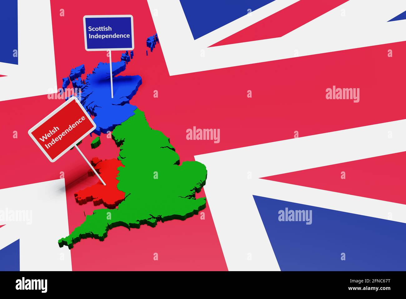 Vereinigtes Königreich, Wales, England, Schottland. Walisisches Und Schottisches Unabhängigkeitskonzept. 3D-Illustration Stockfoto