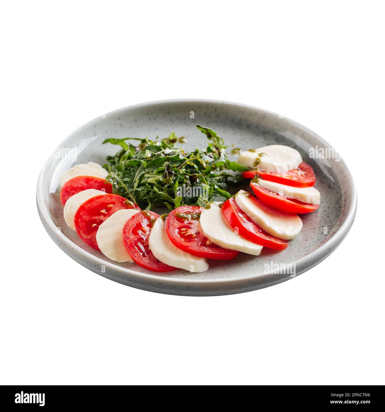 Isolierter Teller mit italienischem Caprese-Salat Stockfoto