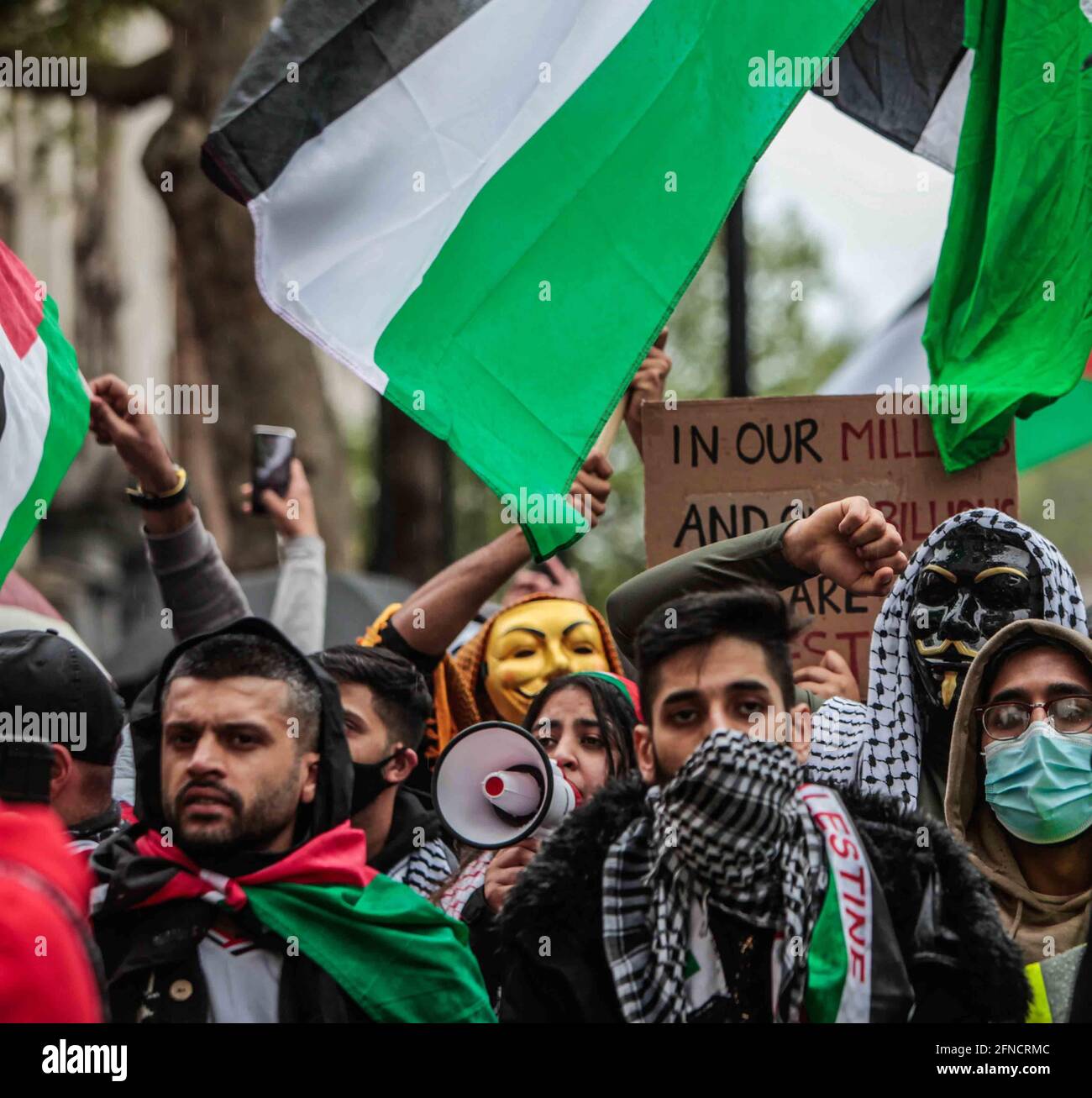 London, Großbritannien, 16. Mai 2021 Palästinenser versammelten sich in Whitehall gegenüber Downing Street, um gegen den jüngsten Angriff in Gazza zu demonstrieren Von Israel.Paul Quezada-Neiman/Alamy Live News Stockfoto