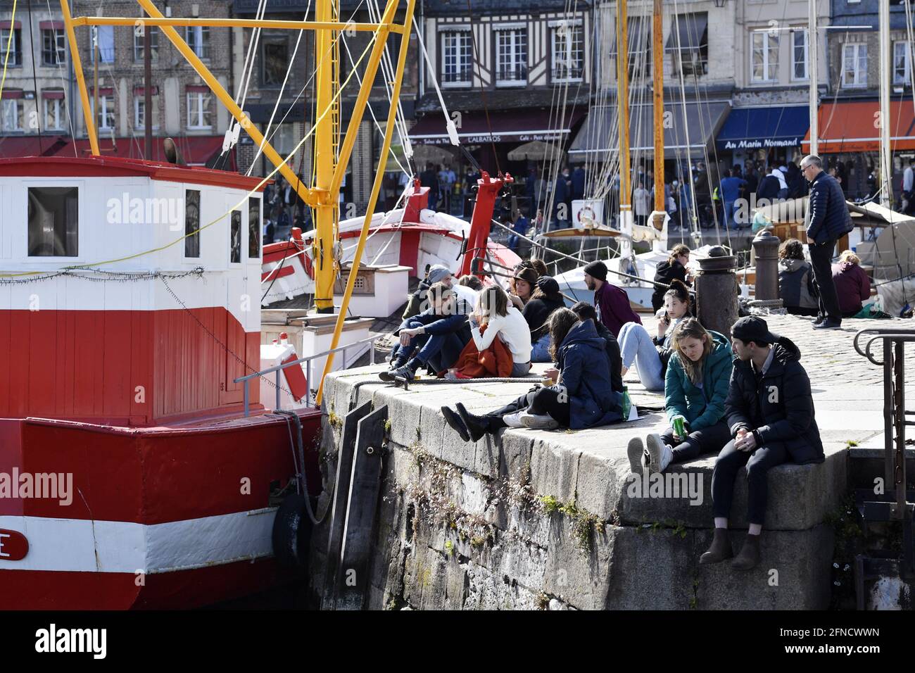 Ende des Sperrwochenendes in Honfleur - Calvados - Frankreich Stockfoto