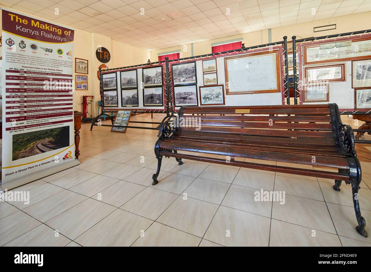 Bahnsteig Bank Uganda Railway im Eisenbahnmuseum in Nairobi, Kenia Afrika Stockfoto