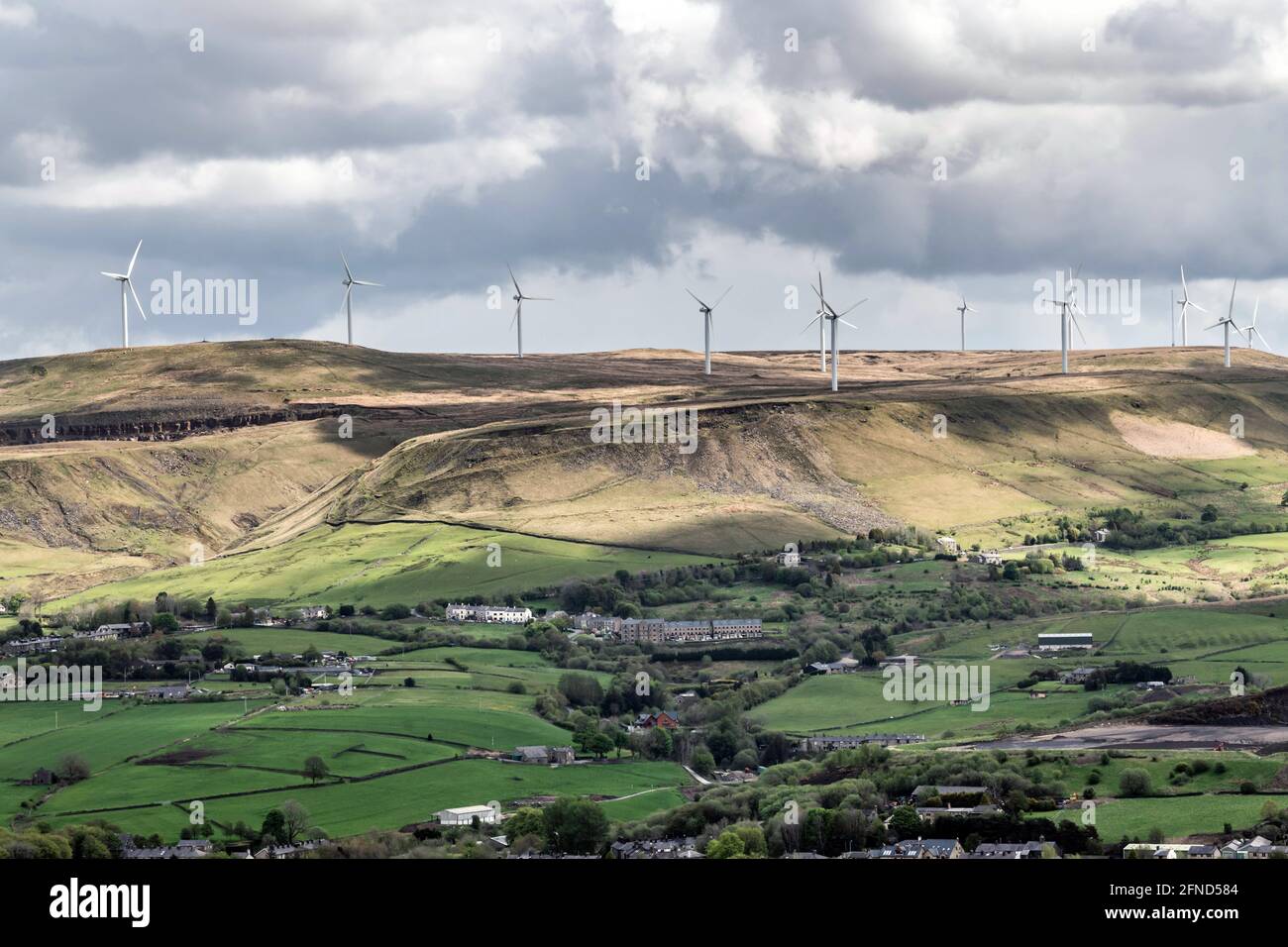 Windpark Scout Moor, zwischen Rochdale und Bury. Stockfoto