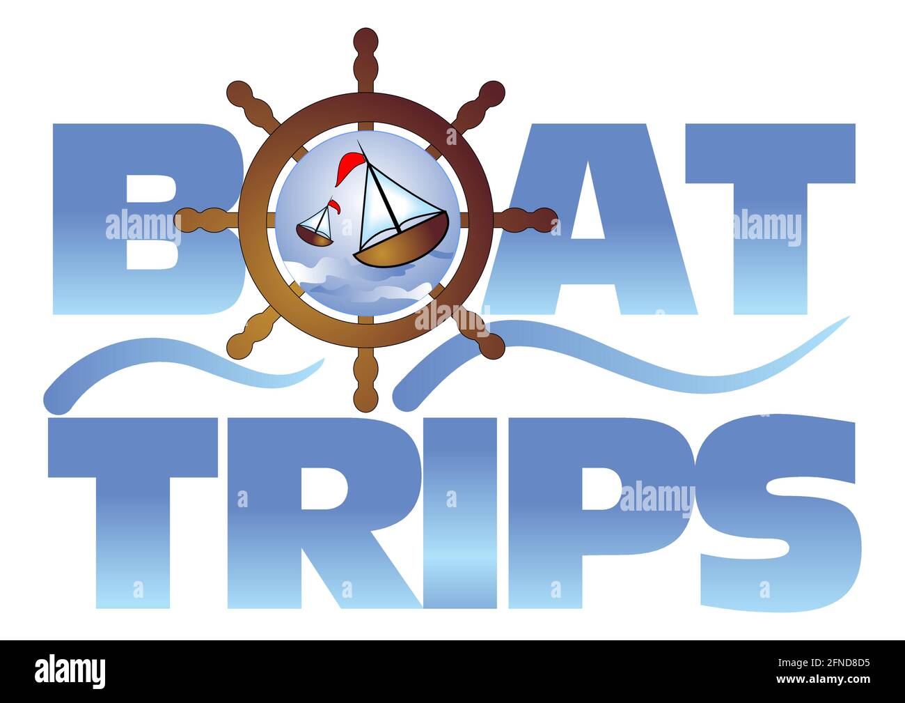 Bootsfahrten Label stilisierte Inschrift, im Inneren des Buchstabens O ist ein Ruder und Boote auf See Stock Vektor