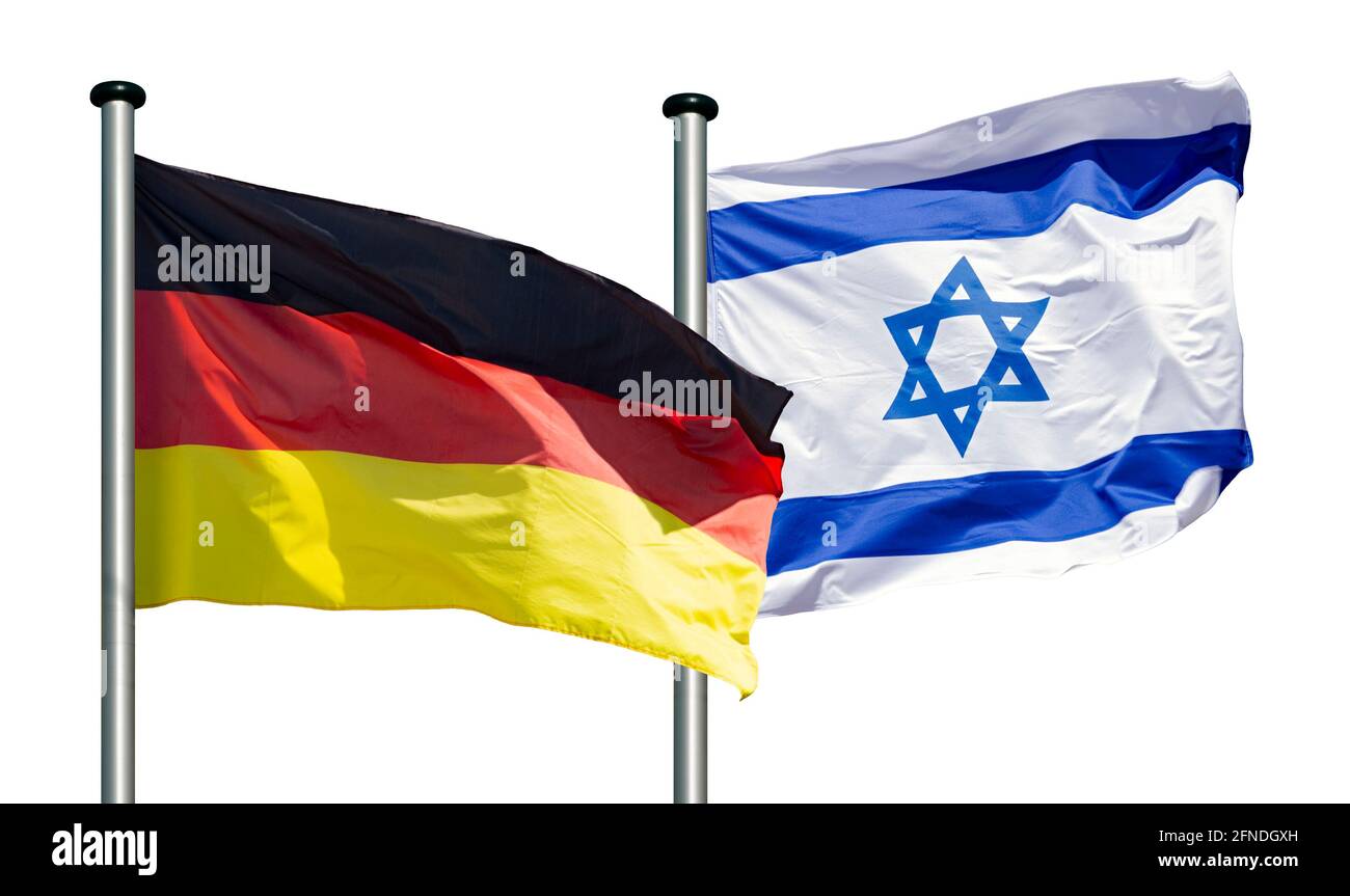 Staatsflaggen von Deutschland und Israel, symbolisches Bild für die politischen Beziehungen zwischen Deutschland und Israel Stockfoto