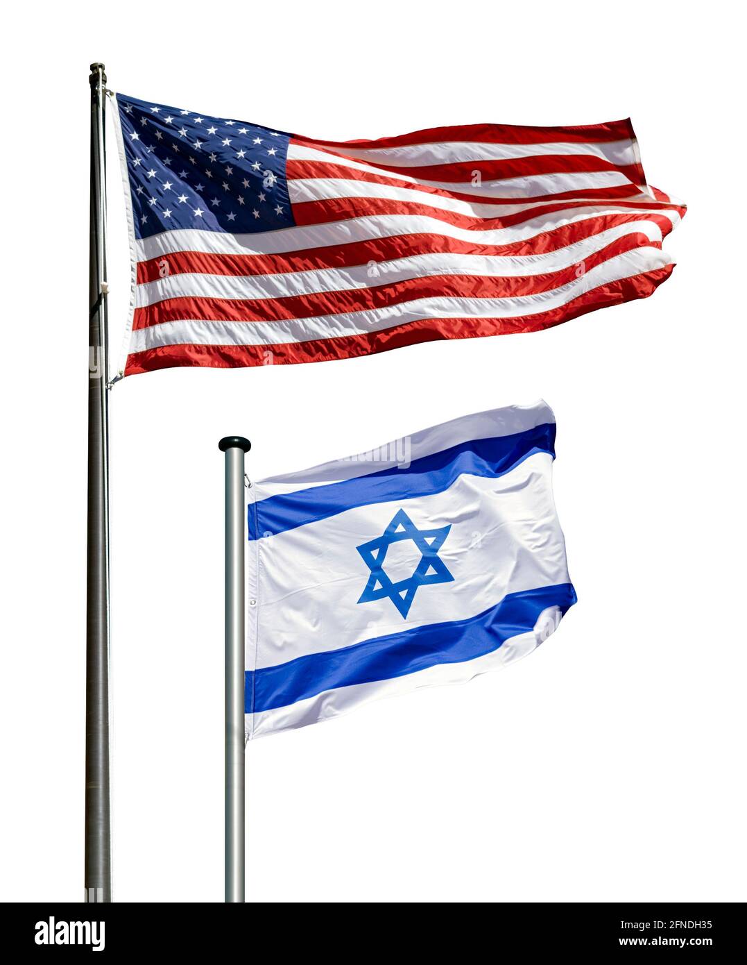 Staatsflaggen der USA und Israels, symbolisches Bild für Freundschaft und Partnerschaft zwischen Israel und den Vereinigten Staaten von Amerika Stockfoto