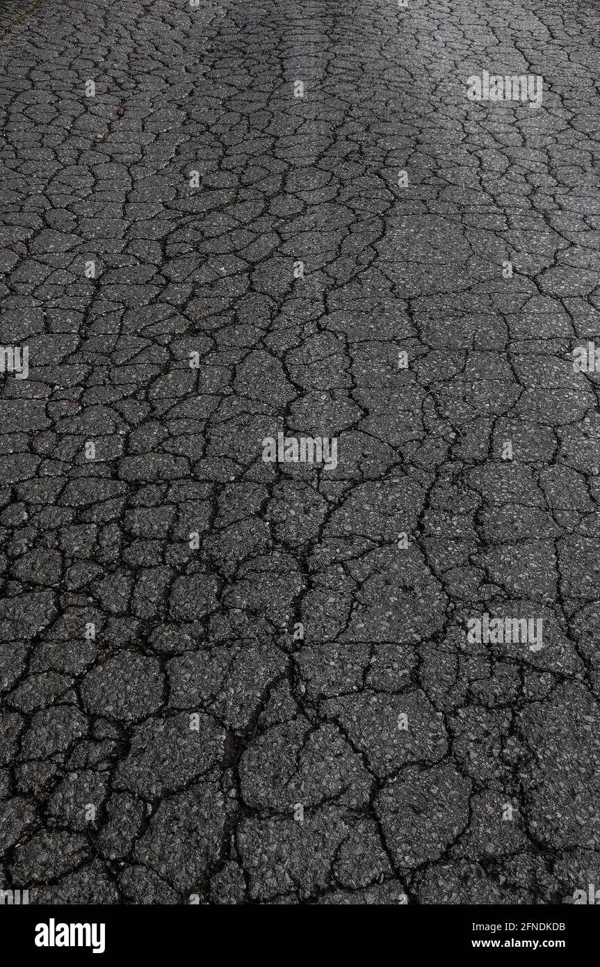 Risse in Asphaltstraße, Österreich Stockfoto