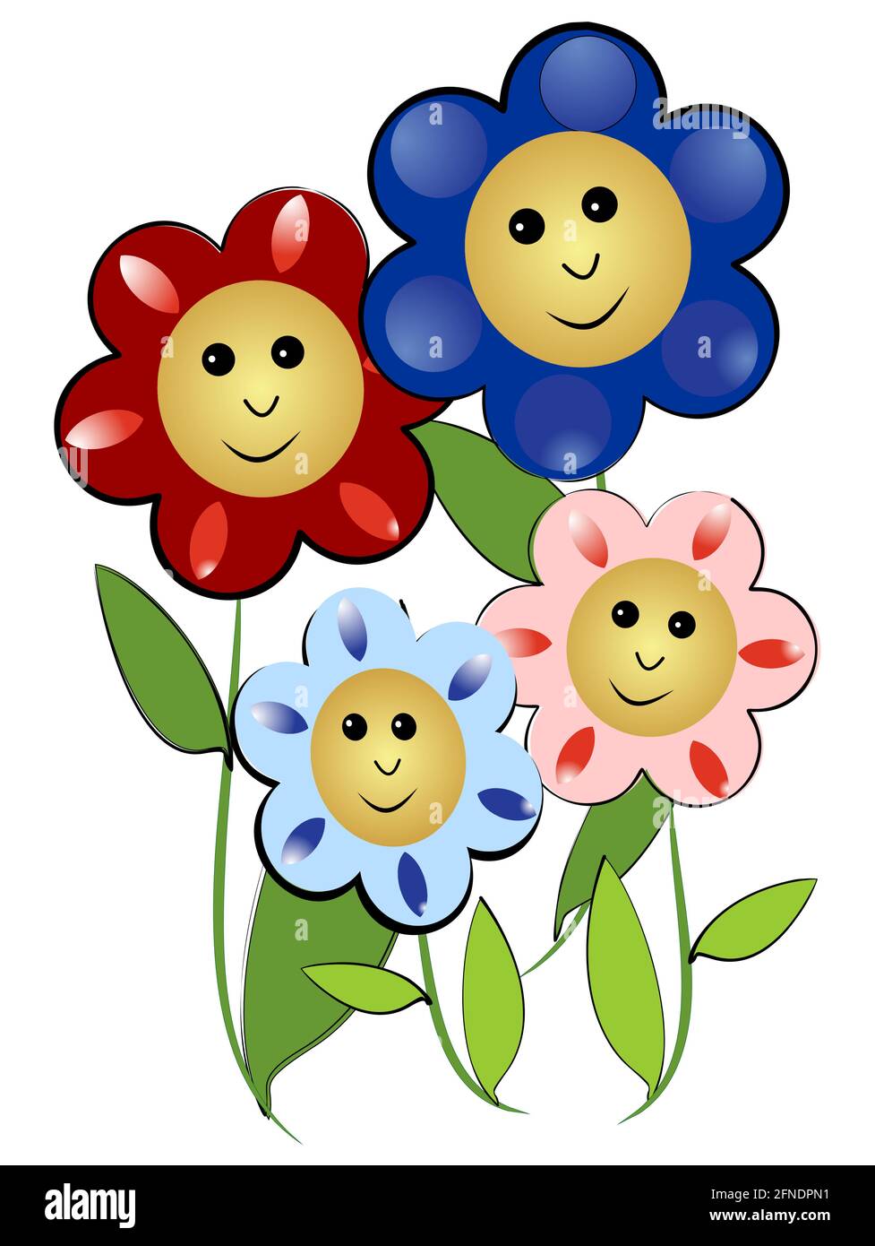 Die Familie der fröhlichen Blumen - die Mutter, den Vater und zwei Kinder Stock Vektor