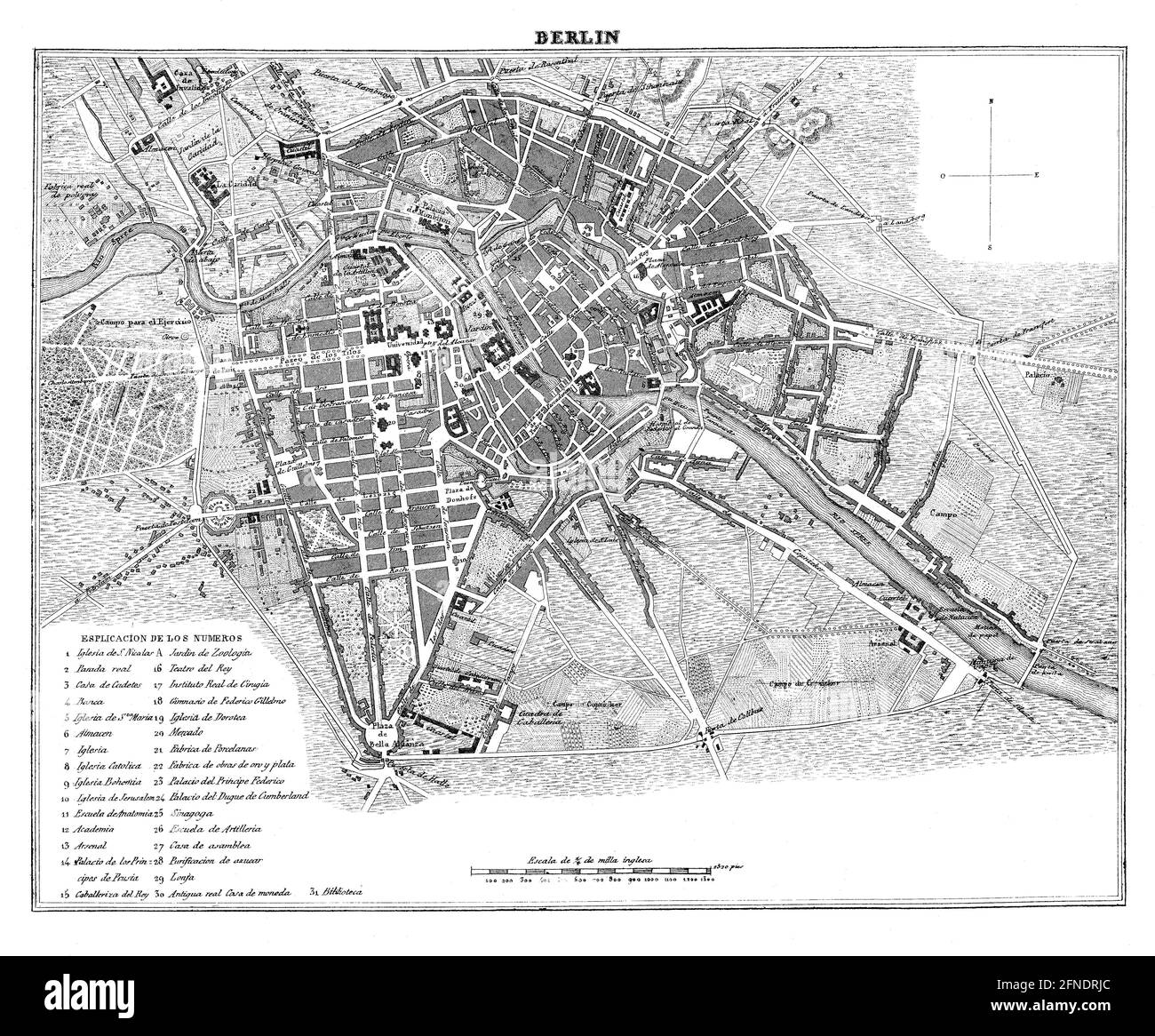 Plano General de la ciudad de Berlín, Alemania. Grabado de 1870. Stockfoto