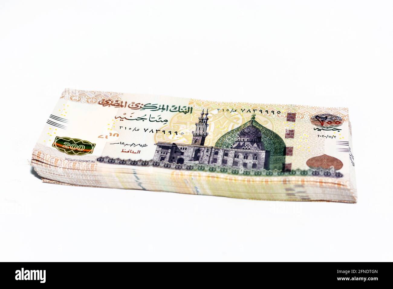 Ein großes Fragment der Vorderseite der 200 LE 200 Egyptian Pounds Banknote zeigt die Qani-Bay Moschee in Kairo Ägypten Stockfoto