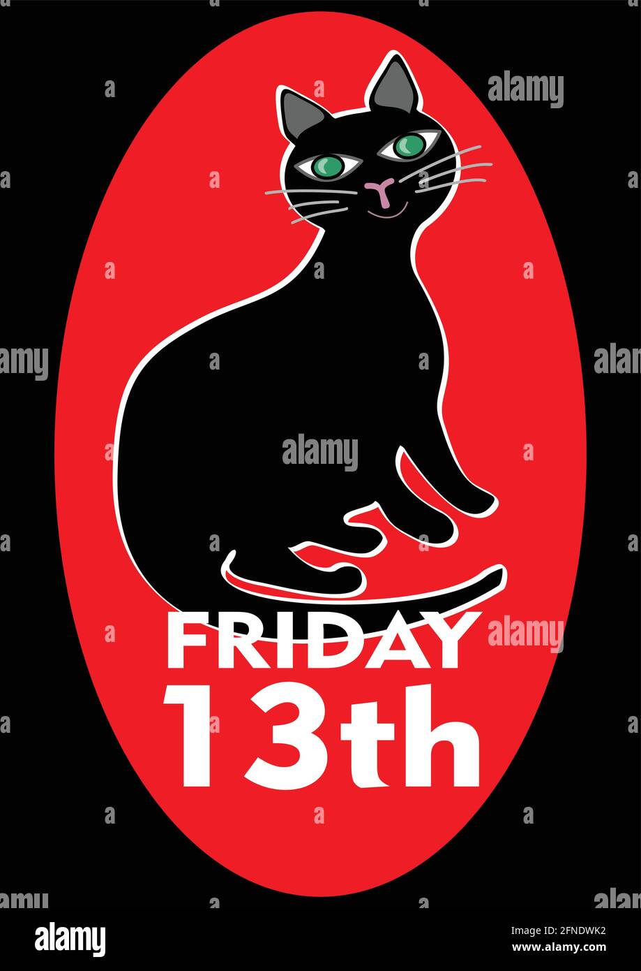 Black Friday 13. Poster mit gutmütiger geflaster schwarzer Katze. Vektor EPS 10 Stock Vektor