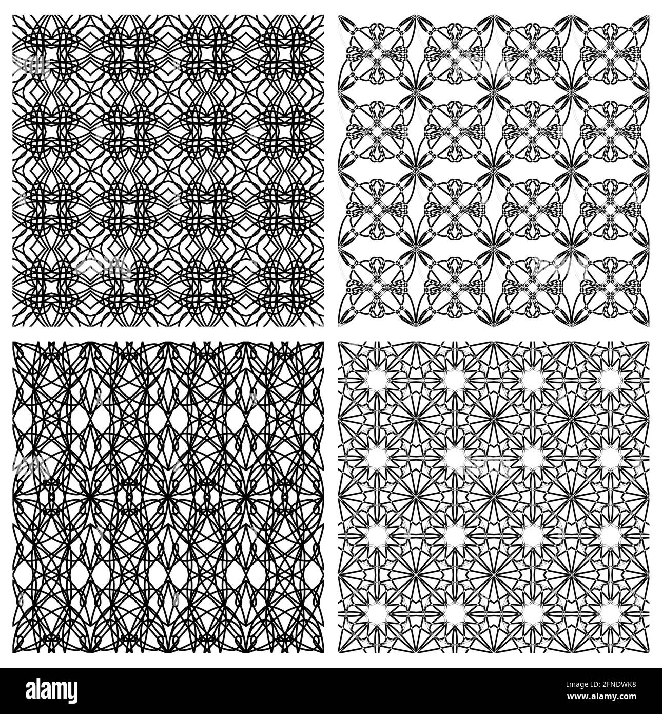 Satz von schwarzen und weißen einfachen geometrischen Monolinenmustern in Art déco-Stil Stock Vektor