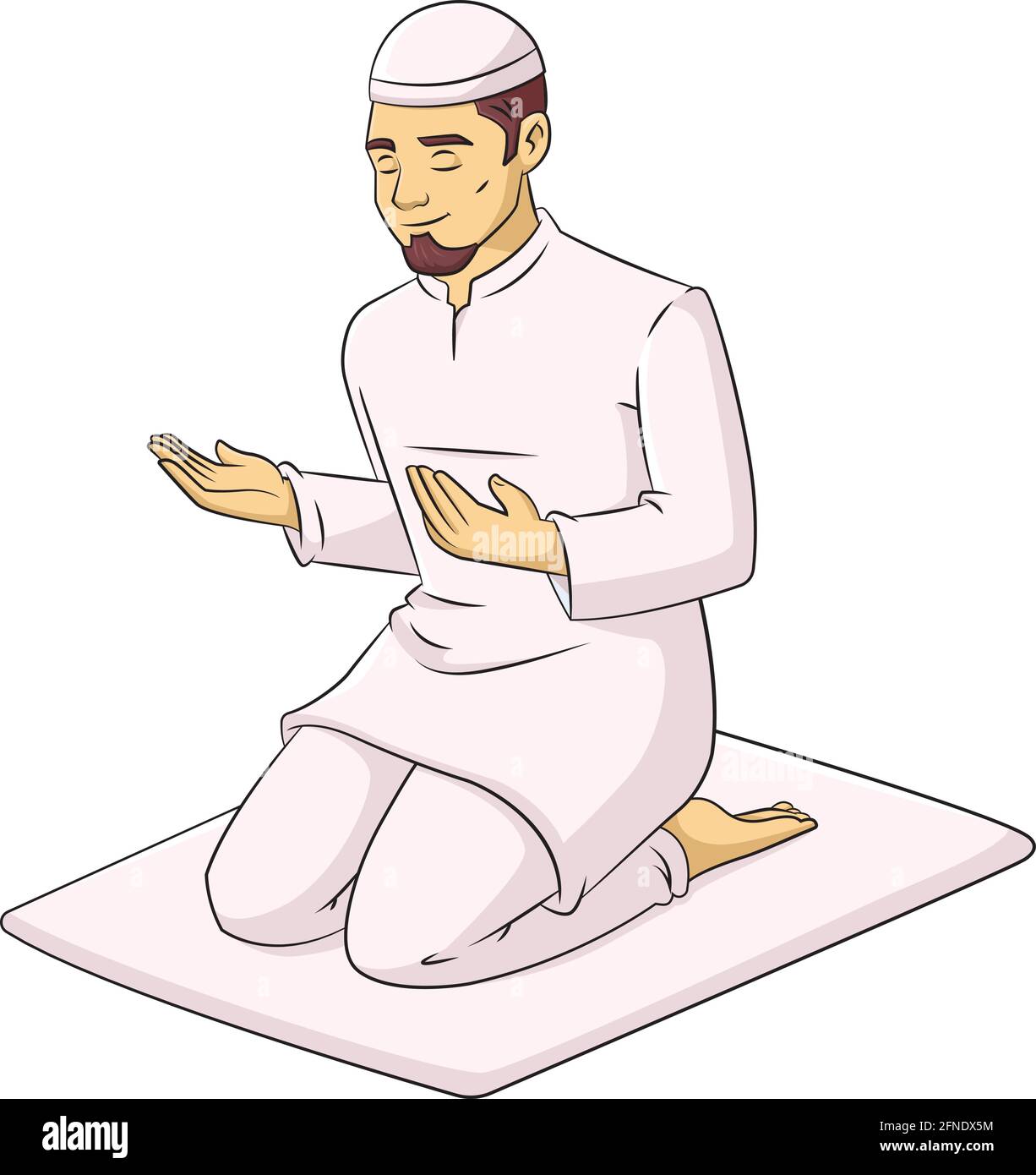 Cartoon-Vektor-Illustration eines muslimischen Mannes, der auf einem betet Mat Stock Vektor