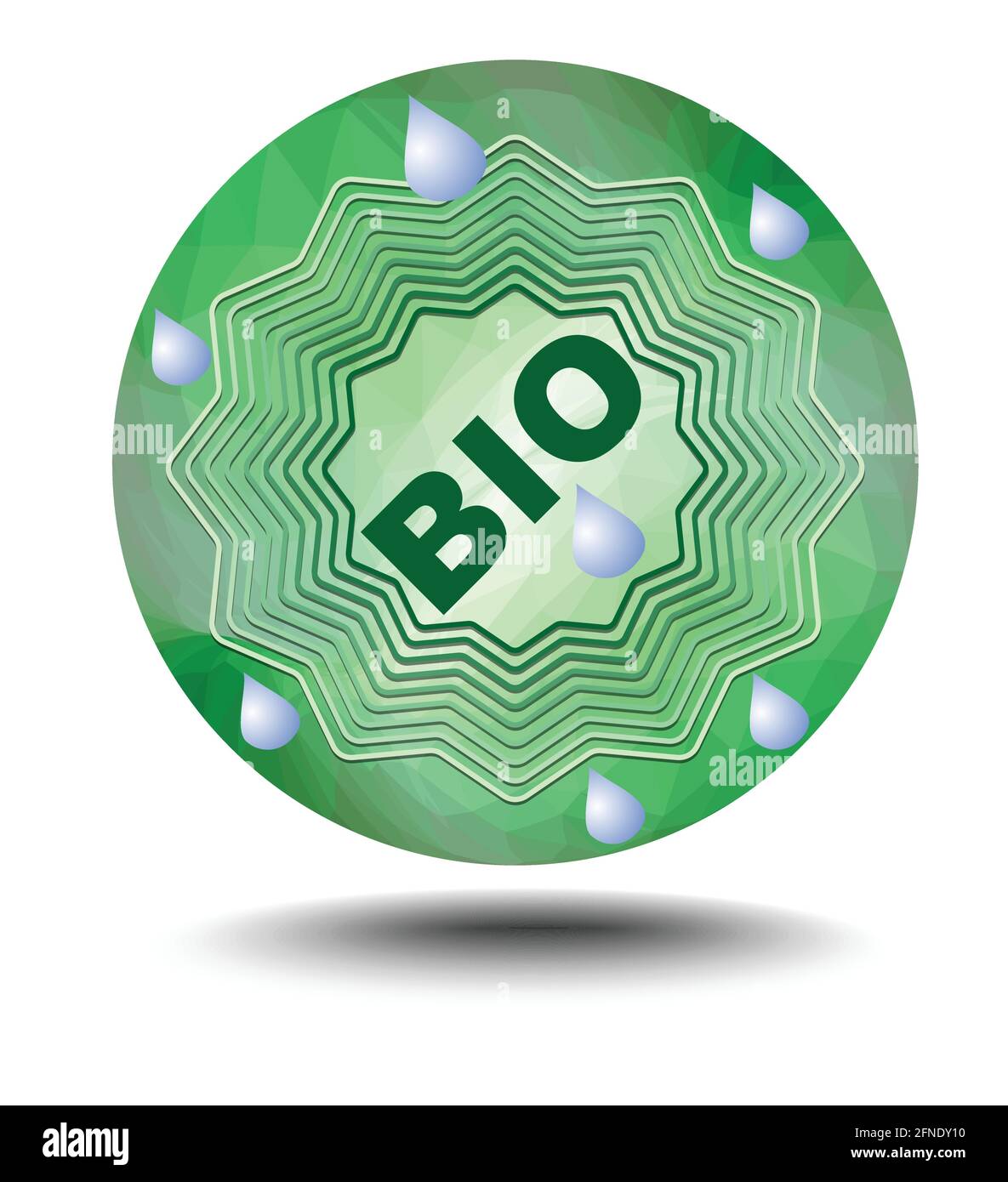 Bio-Label in grün - Stern auf grünem Dreieck Hintergrund mit Tropfen auf klarem Wasser, in der Mitte Inschrift bio. Nützlich als Aufkleber für natürliches Bioprodukt Stock Vektor