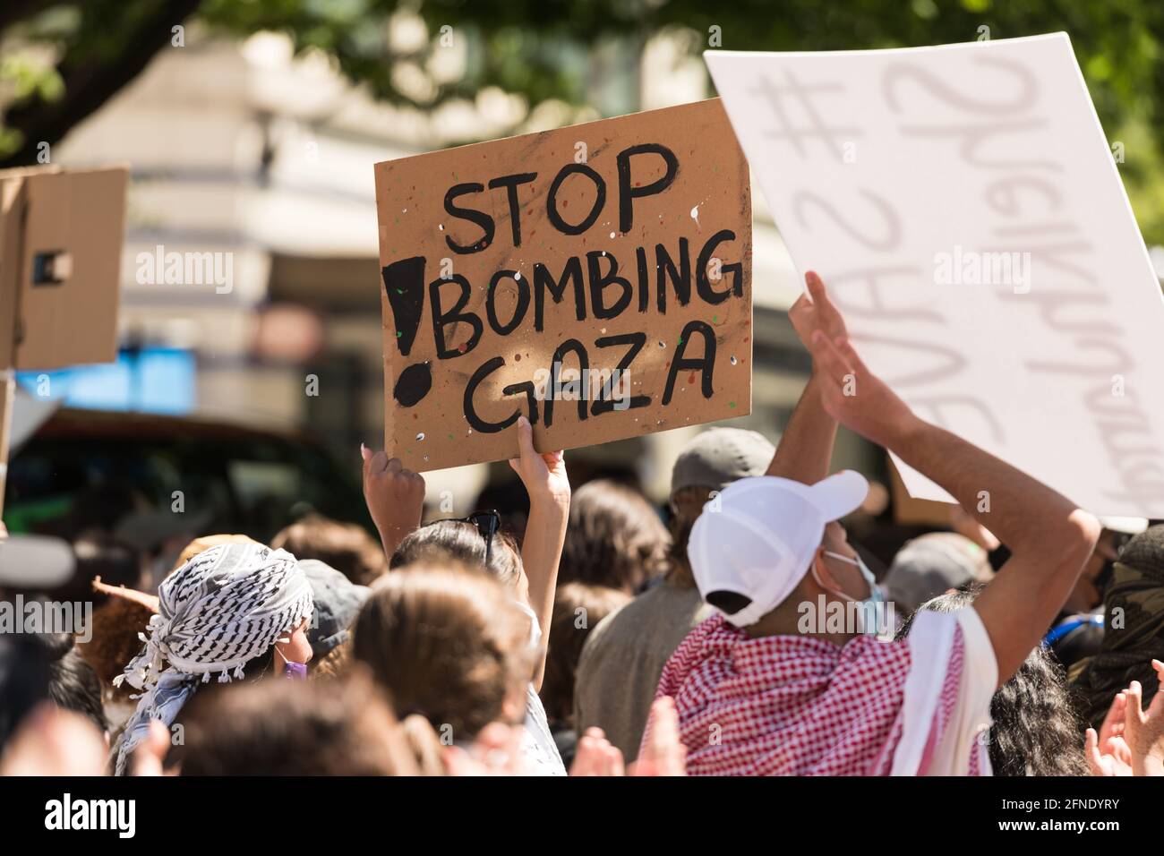 Seattle, USA. Mai 2021. Nach Kämpfen in Gaza brach am Mittag im Einkaufsviertel Westlake in der Innenstadt ein Protest gegen das Freie Palästina aus. Quelle: James Anderson/Alamy Live News Stockfoto