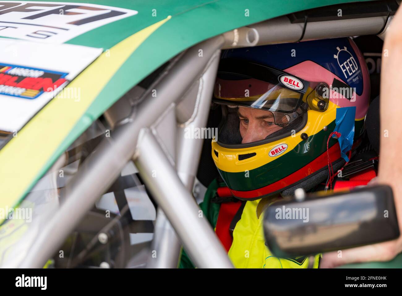 Valencia, Spanien. Mai 2021. Jacques Villeneuve von Academy Motorsport beim Nascar Whelen Valencia-Rennen.die NASCAR Whelen Euro Series wurde 2008 gegründet und gründete dank einer langjährigen Partnerschaft mit NASCAR (National Association for Stock Car Auto Racing) im Januar 2012 die offizielle NASCAR European Series. Die europäische NASCR feiert ihren einzigen Termin in Spanien auf dem Circuit Ricardo Tormo in Cheste, Valencia. (Foto: Xisco Navarro/SOPA Images/Sipa USA) Quelle: SIPA USA/Alamy Live News Stockfoto